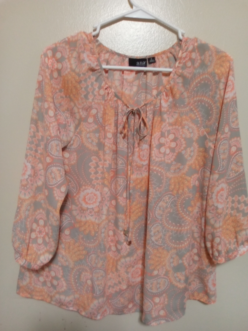 a.n.a A New Approach Pink and Gray Paisley Tie-Front Blouse Small A-12